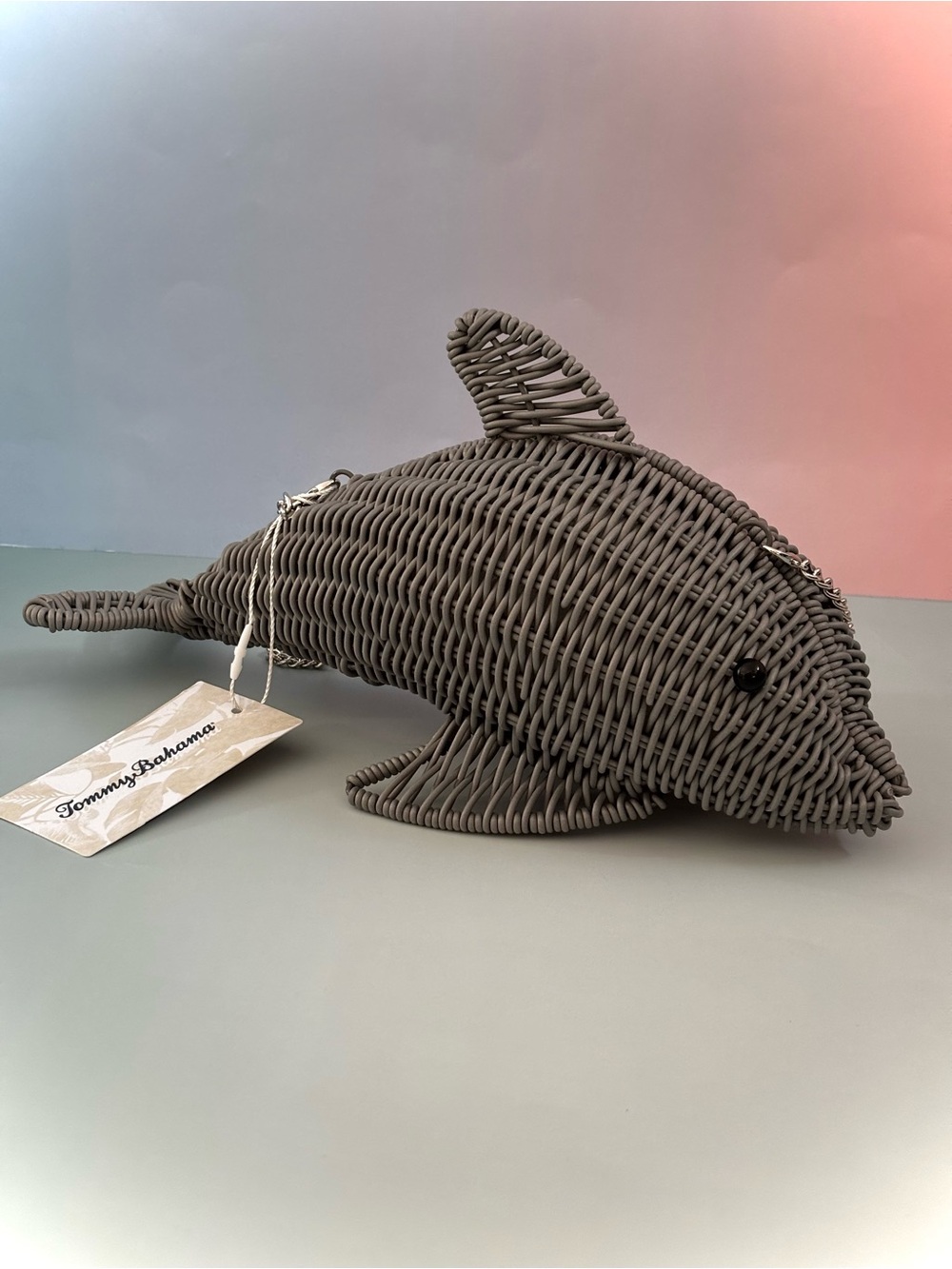 Tommy Bahama Gray Wicker Dolphin bag